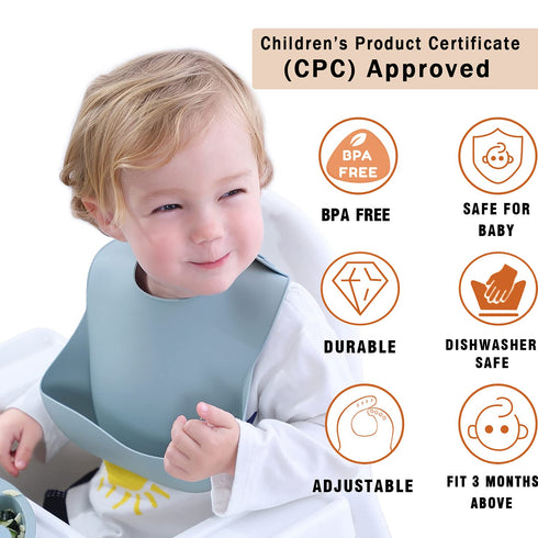 Moonkie Silicone Baby Bibs Set Of 3, BPA Free Soft Adjustable Fit Waterproof Feeding Bibs for Babies and Toddlers(Pink/Pastel Yellow/Soft Pink)...