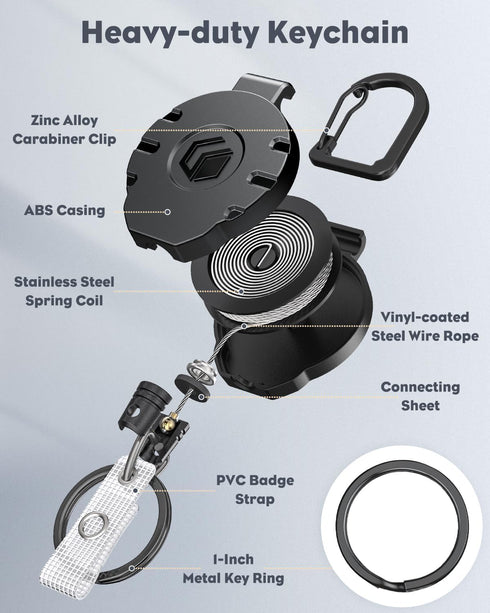 Uniclife Retractable Keychain for Badge Holder Heavy Duty Badge Reel for up to 8 oz Strong ABS Casing with Stainless Steel Spring Coil 31.5 Inch S...