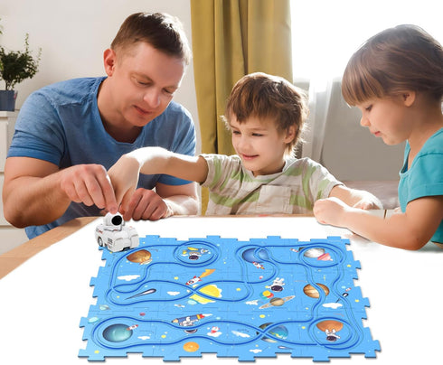 Puzzle Track Educational Play Set-Plastic Jigsaw Board & Battery Operated Toy Vehicles, Montessori Toys for Kids Ages 3-5, 2-4 Years Toddlers Puzz...