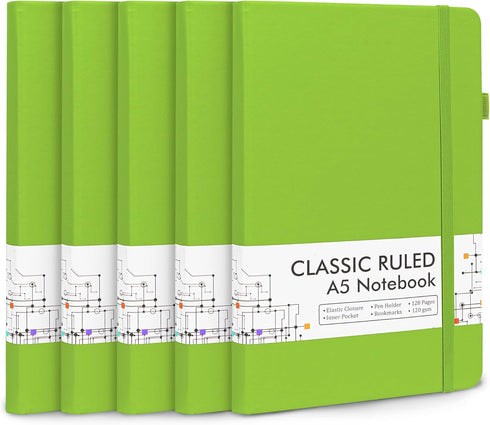 feela 5 Pack Notebooks Journals Bulk, Hardcover Notebook Classic Ruled Lined Journals with Pen Holder for Women Girls School Business Supplies, wi...