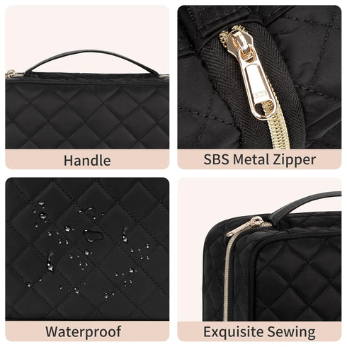CUBETASTIC Hanging Travel Toiletry Bag, Makeup Bag for Women Girls, 3 Comparment Small Travel Bag Rhombus Quilted Cosmetic Organizer Case Portable...
