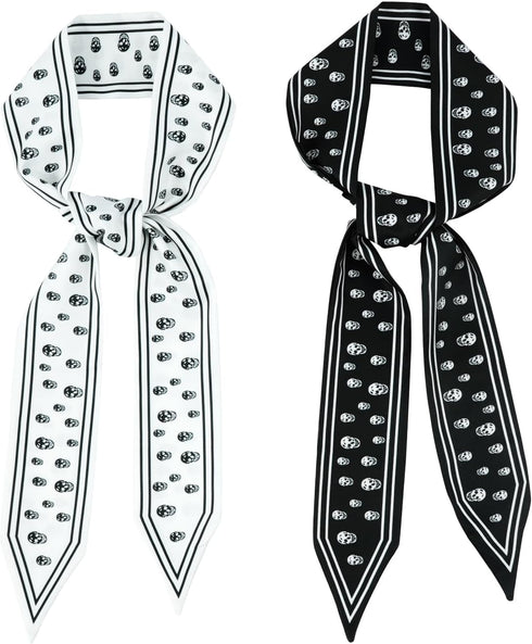 DOCILA Cool Black Skull Skinny Scarf For Women Chic White Skeleton Neck Scarves Silk Feeling Neckerchief Head Hair Handbag Wrist Band Wrap...