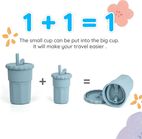Silicone Parent-child Straw Cup, BPA Free Heat Resistant Resisit, Silicone Straw Baby Cups Set, Silicone Cup for Big Kids Toddlers (Ether)...