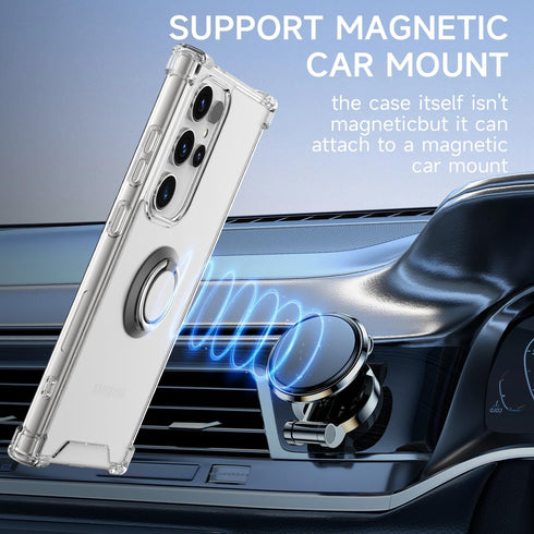 for Galaxy S24 Ultra Case Clear with 360 Rotation Metal Ring Holder Stand, Support Magnetic Car Phone Mount Soft TPU Bumper PC Hard Protective Pho...