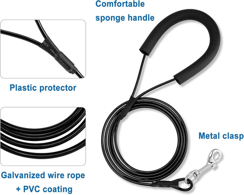 6 FT Chew Proof Metal Dog Leash with Coated Steel Cable and Padded Handle Unchewable Wire Dog Leash for Small Medium Dogs...