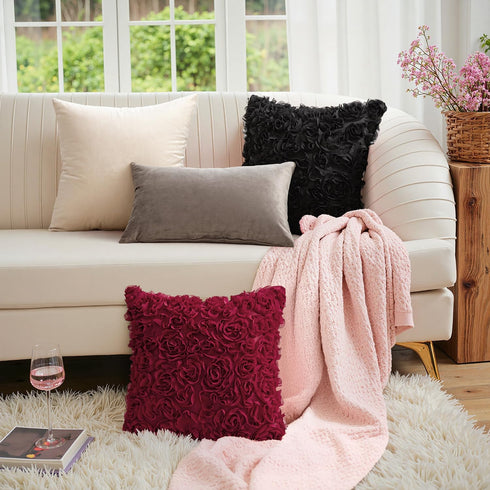 MIULEE 3D Decorative Romantic Valentines Stereo Chiffon Rose Flower Throw Pillow Cover Solid Pillowcase for Girl Women Wedding Sofa Bedroom Car De...