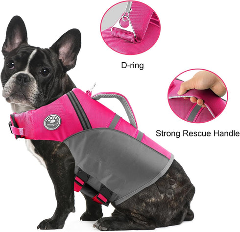 Dog Life Jacket, Reflective & Adjustable Dog Life Vest for Swimming & Boating, Ripstop Pet Safety Vest with Rescue Handle, High Buoyancy Dog Life ...