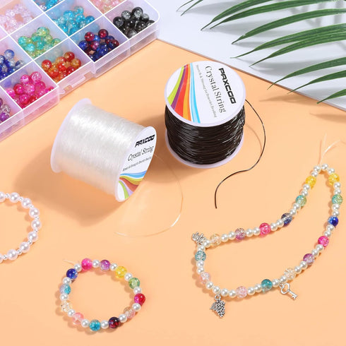 Bracelet String, Paxcoo 2 Rolls Elastic Stretchy Bead String Cord for Clay Beads Kandi Pony Beads Bracelets Jewelry Making (0.8 MM, Crystal & Blac...