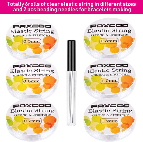Elastic Thread for Jewelry Making, Paxcoo 6 Rolls Beading String for Bracelet Making, Clear Jewelry String Bracelet String with 2 Pcs Beading Need...
