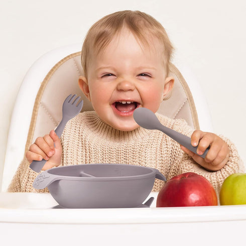 haakaa Toddler Forks and Spoons with Travel Safe Case,Self Feeding Toddler Utensils,Easy Grip Bendy Food-Grade Silicone,Bluestone,12m+...