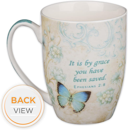 Christian Art Gifts Botanic Blue Butterfly Ceramic Coffee Mug – Inspirational Coffee Cup for Women & Men 12 oz. Lead-free Microwave and Dishwasher...