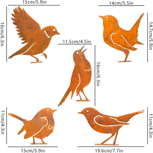 Rusty Bird Silhouette with Rusty Patina Birds Decoration Lifelike Metal Birds Garden Ornaments Silhouette Simulation Bird Figurine Rustic Outdoor ...