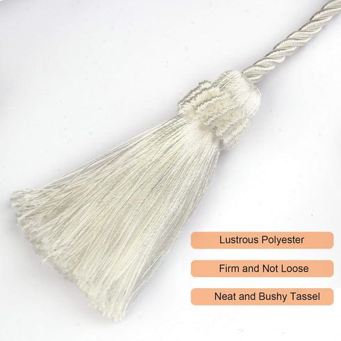 Fenghuangwu Curtain Tiebacks Handmade Decorative Curtain Holdbacks Rope with Tassel (White, 4P)...