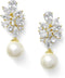 Mariell Gold Pearl Drop Bridal Earrings with CZ Crystal, Statement Jewelry for Bride, Mother of the Bride...