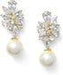 Mariell Gold Pearl Drop Bridal Earrings with CZ Crystal, Statement Jewelry for Bride, Mother of the Bride...