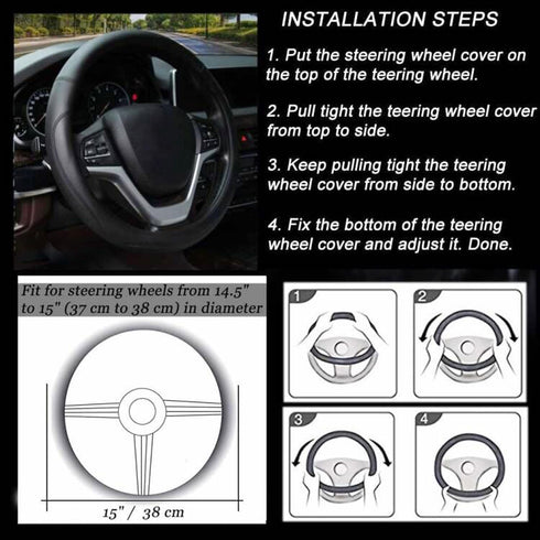 Valleycomfy Microfiber Leather Steering Wheel Cover Universal 15 inch (Black)...