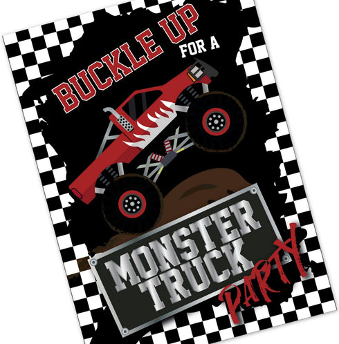 Monster Truck Birthday Party Invitations for Boys (20 Count with Envelopes) - Kids Truck Rally Invites - Monster Truck Party Supplies...