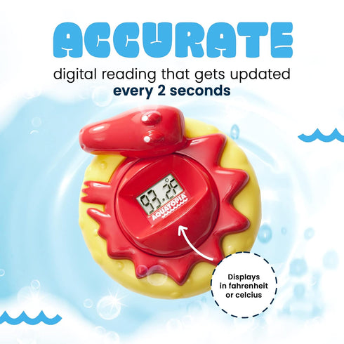 Aquatopia Charlie Crocodile Baby Bath Thermometer with Digital Audible Alarm, Floating Toy, Beeps Too Hot or Too Cold, Red...