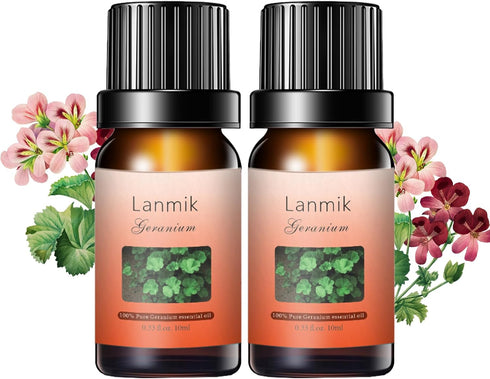 2 Pack 100% Natural Pure Geranium Essential Oils Undiluted Geranium Oils for Aromatherapy Diffuser (0.33 Fl Oz 2 Pack)...