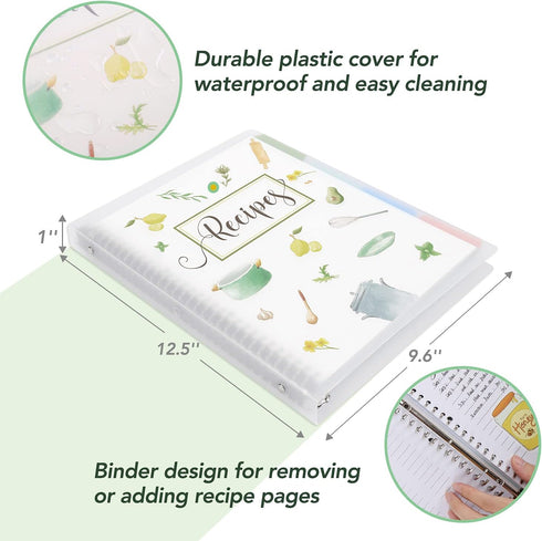 Recipe Book to Write in Your Own Recipes, 8.5" x 11" Personal Blank Recipe Notebook, Removable Hardcover Recipe Journal Book Binder with 8 Divider...