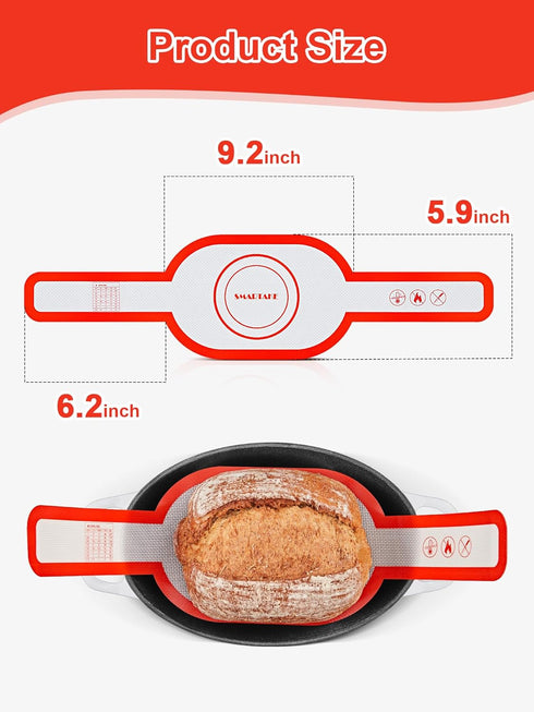 SMARTAKE 1-Pack Silicone Bread Sling for Dutch Oven, Reusable Sourdough Baking Mat with Long Handle, Non-Stick Easy Silicone Bread Sling Mat for T...