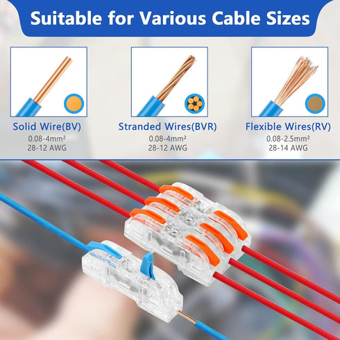 20Pcs Lever Nuts Wire Connectors, Inline Wire Connectors, 1 Conductor Compact Lever Wire Connectors, Compact Splicing Electrical Connectors Butt T...