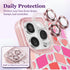Compatible for iPhone 14 Pro Max Case Cute Aesthetic - Glitter Pink Phone Case with Camera Protector - Girly Love Plaid Cover with Wrist Strap Des...