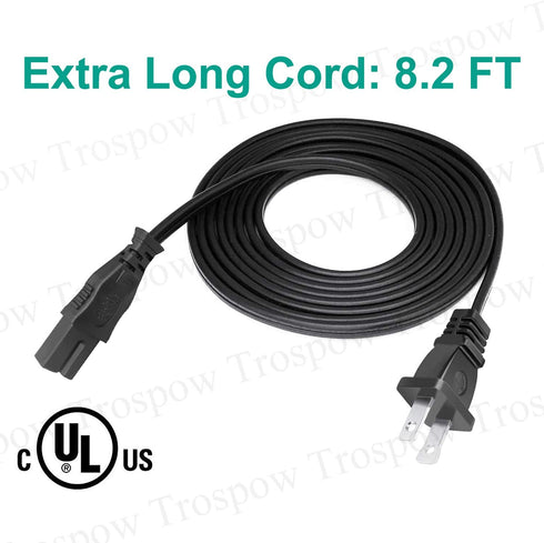 8.2ft Power Cord Replacement for NEC VT670 NP410 NP500 NP510 NP500W NP510W VT595 VT676 VT676E VT770 Projector TV 2 Prong Polarized Power Cord Ac C...