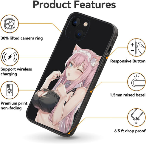 Compatible with iPhone 13 Anime Girl Case,Cute Kawaii Waifu Sexy Japanese Anime Neko Cat Girl Manga Cartoon Pattern for iPhone Case Boys Girls,Ant...