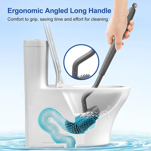 HAMITOR Toilet Bowl Brush holder Set: Deep Cleaning Silicone Toilet Cleaner Scrubber Under Rim with Curved Bristle for Bathroom Dead Corner Clean ...