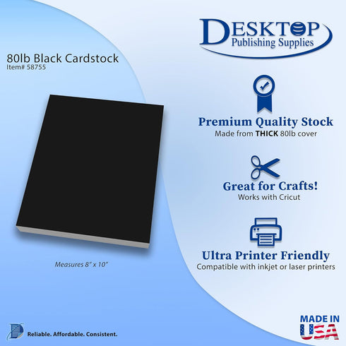 Premium Black 8x10 Cardstock - Thick Heavyweight 80lb Cover (20 Sheets)...
