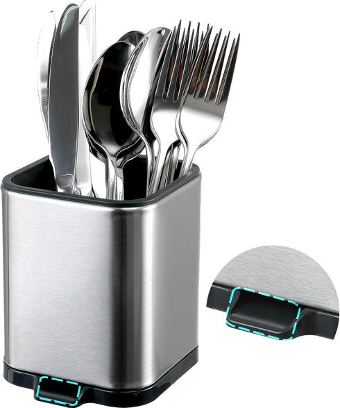 Kitchen Utensil Holder Kids Utensil Holder For Countertop Organizer Stainless Steel Kitchen Storage Baby Utensil Silverware Organizer Caddy Small ...