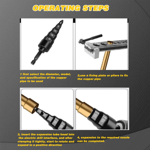 5 in 1 Swage Tube Expander HVAC Repair Tool, Air Conditioner Copper Pipe Expander Swaging Drill Set Copper Tubing Tool with 1/4, 3/8, 1/2, 5/8, 3/...