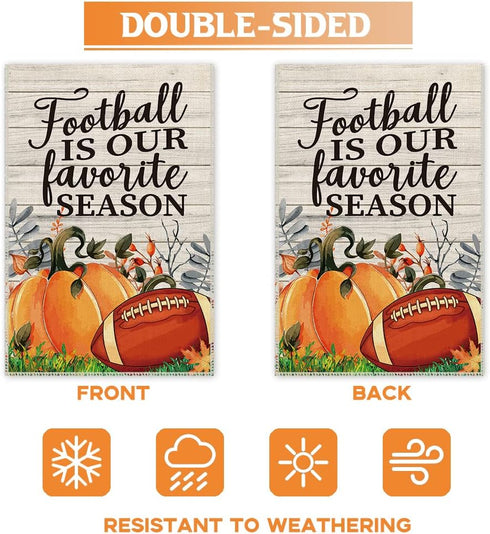 Football is Our Favorite Season Pumpkin Garden Flag, 12 x 18 Inch Double Sided Holiday Yard Outdoor Harvest Party Lawn Decoration Flag, Fall Garde...