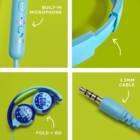 Move2Play Kidz Bop Wired Headphones for Kids | Microphone | 3.5mm Plug | Volume Limiting 85dB/94dB | Soft Pads | Adjustable | School Use | Gift 3 ...