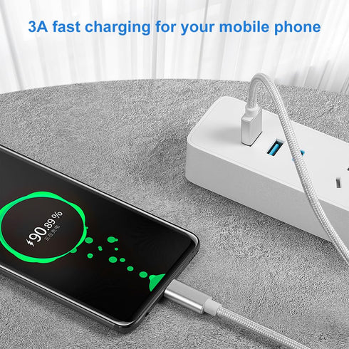 Vortex PD10GB3A-2-2-SILVER Type-C Data Cable 3A Fast Charging USB3.2 Universal Mobile Phone Tablet Nylon Braid USB Charging Cable (2 pcs Pack)(Sil...