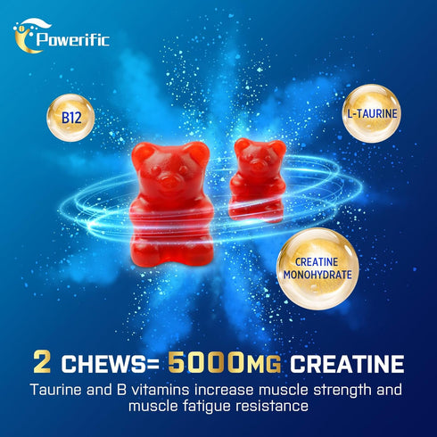 Creatine Monohydrate Gummies for Men & Women, Creatine Pre-Workout Gummies, Taurine&B6, Increase Strength, Energy & Endurance Chewable Creatine Gu...