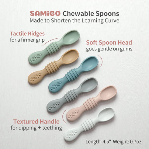 Silicone Baby Utensils - Self Feeding Spoons and Tiny Training Cup - First Stage Baby Led Weaning Supplies for 6 Months+ Infants - Set of 4...