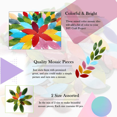 LITMIND 120 Pieces Mosaic Tiles, Precut Stained Glass Petal Leaves for Crafts, Mosaic Making Supplies Ceramic Tiles - Include 2Pcs Diamond Needle ...