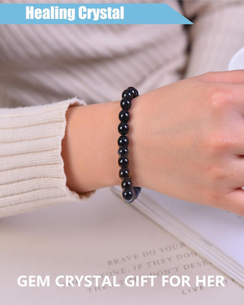 8mm Natural Black Obsidian Stretch Bracelet,Adjustable Hand Chain for Anxiety Relief,Birthday Christmas Gift for Mum Dad Hunsband...