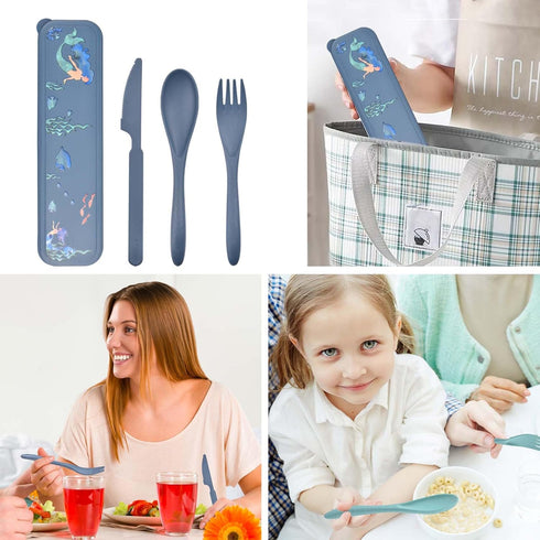 Reusable Utensils Set with Case, 2 Pack Camping Utensils Set, Portable Plastic Spoon Knife Forks Portable Cutlery Set for Picnic Outdoor Office Sc...