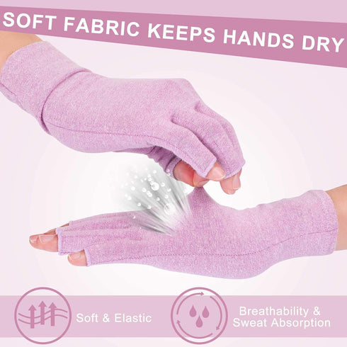 3 Pairs Compression Craft Arthritis Hands Gloves Fingerless Pressure Joint Relief for Quilting Sewing Typing Household Duties (Black, Gray, Purple...