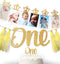 1st Birthday 12 months Photo Banner, Cake Topper, Highchair One Garland. Newborn to 1 Year old Monthly Milestone Picture, Baby Boy & Girl First Go...