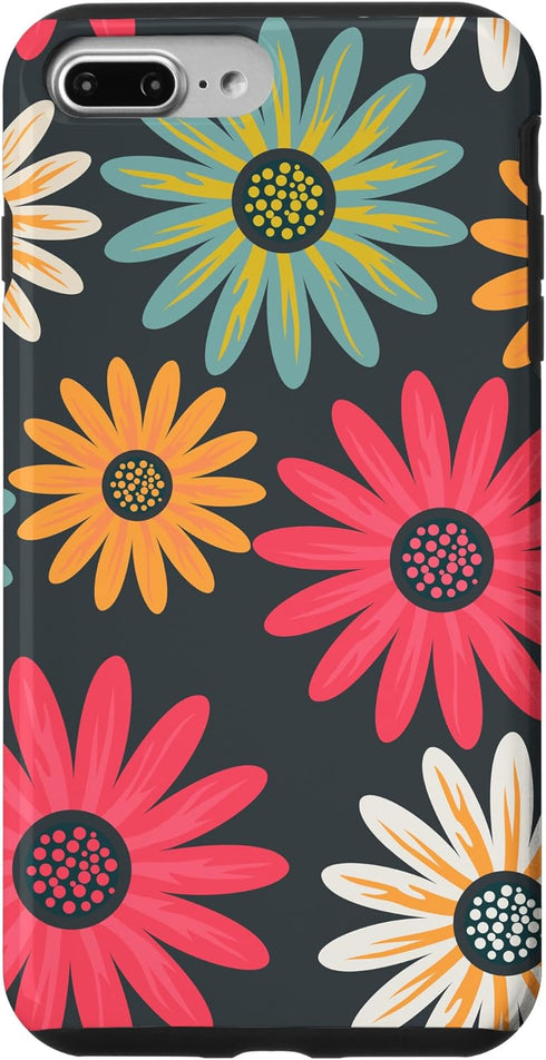 iPhone 7 Plus/8 Plus Floral Daisy Flowers Pink Green Orange Grey Pattern AEN021 Case...