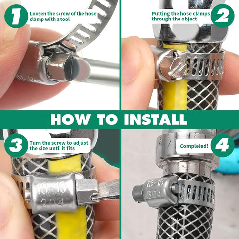 40PCS Hose Clamps Stainless Steel Adjustable 3/8"– 5/8"(10-16mm) Worm Gear Hose Clamp Kit,Small Metal Hose Clamps Set for Automotive,Plumbing,Inte...