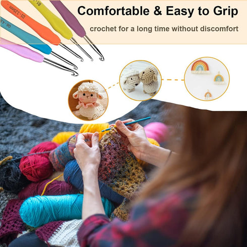 Mdoker Extra Long Crochet Hooks Size(2.25mm-10mm) Ergonomic Grip Soft Handles for Handmade DIY Crocheting Crochet Hook Needles for Arthritic Hands...