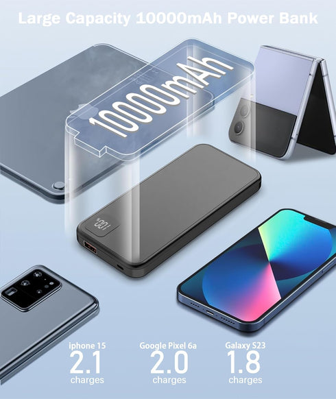 Portable Charger with Built in Cables, Portable Charger with Cords Wires Slim 10000mAh Travel Essentials Battery Pack 4 Outputs 3A High Speed Powe...