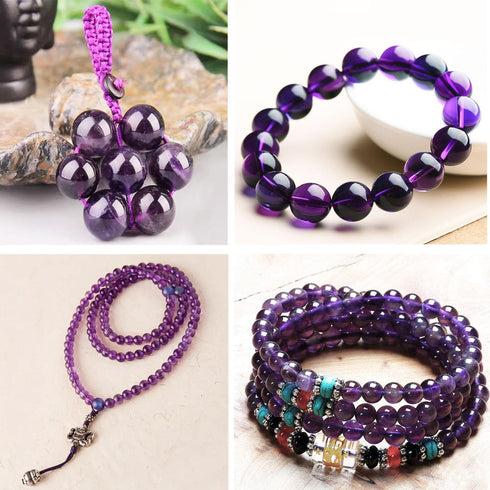 8mm 100pcs Natural Stone Beads Amethyst Round Genuine Stone Beading Loose Gemstone Hole Size 1mm DIY Charm Smooth Beads for Bracelet Necklace Earr...