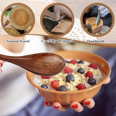 6Pcs Small Wooden Spoons, 5.5 Inches Wood Honey Spoons, Little Wooden Serving Table Spoons Utensils Set, Wooden Teaspoon for Cooking Soup Tea Coff...