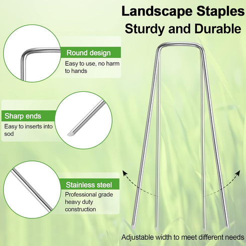 24 Pack Garden Stakes, U-Shaped Tent Stakes, Galvanized Landscape Staples, Ground Stakes, for Landscaping Securing Weed Barrier Fabric, Irrigation...